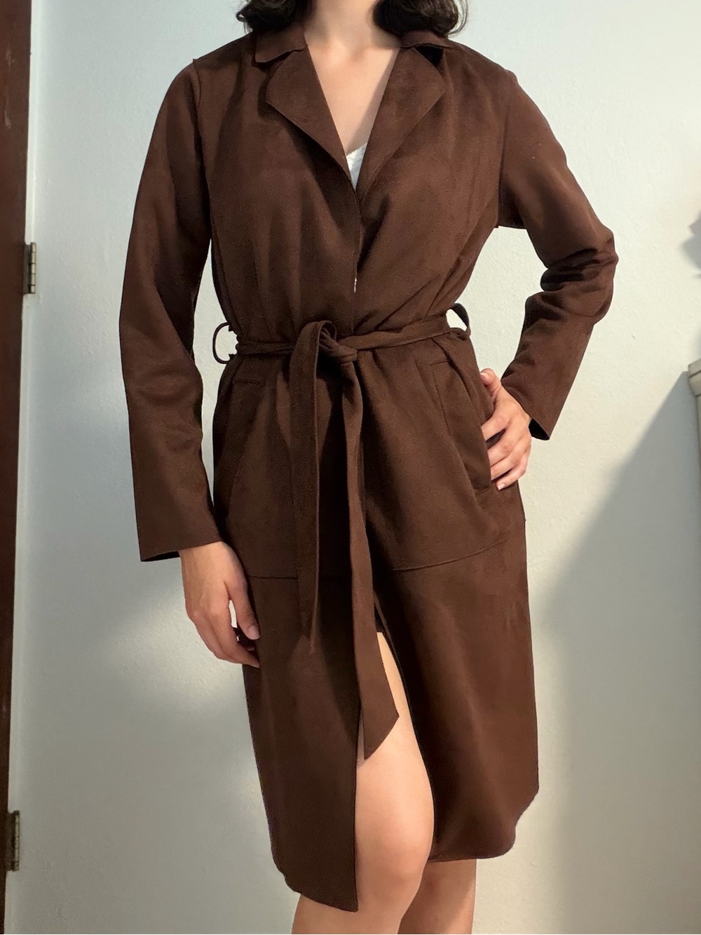 Forever 21 Brown Wrap Belted Long Sleeve Robe Dress